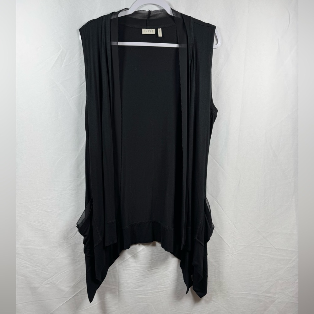 LOGO by Lori Goldstein V-Neck Vest With Chiffon Trim Black M